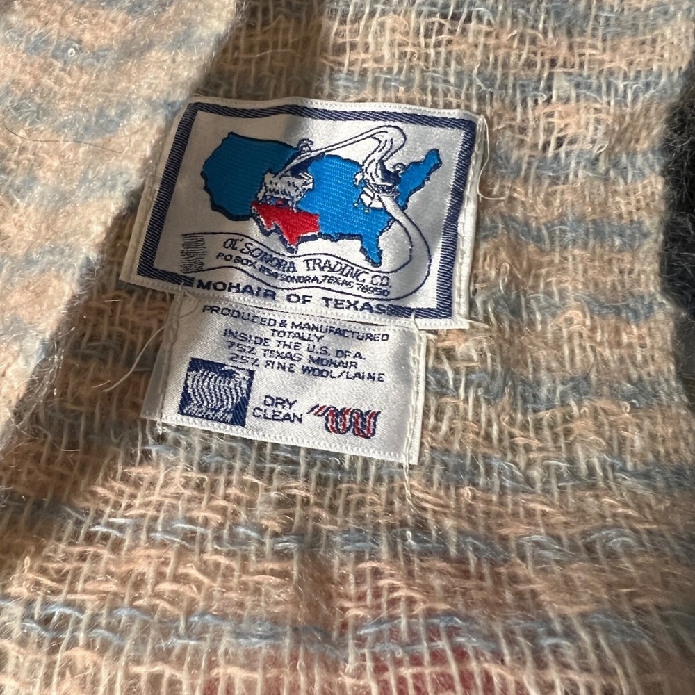 MOHAIR OF TEXAS Throw BLANKET Ol Sonora Trading Co. 62" X 48" Vintage Pink Blue